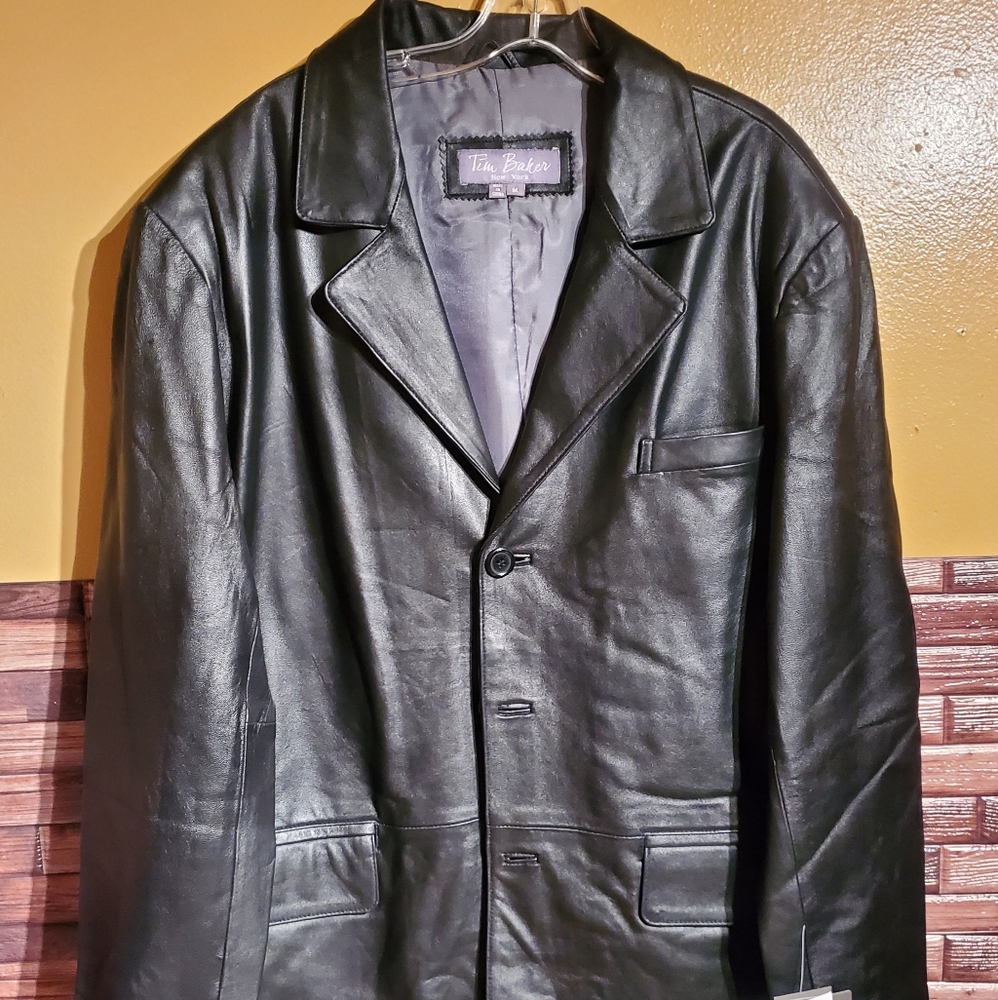 Tim Baker New York Genuine Lamb Skin Black Leather 3 - Bottom Blazer Jacket